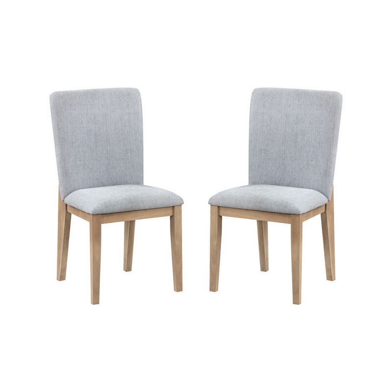 Emi 25 Inch Dining Chair Set of 2, Cushioned Seat, Gray Linen Upholstery - Benzara