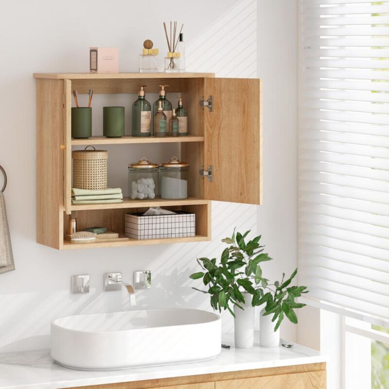 Hivvago Medicine Cabinet with 2 Rattan Doors for Laundry Room Kitchen Entryway