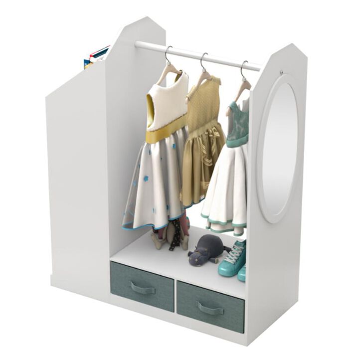Kids' Open Wardrobe with Mirror Freestanding Hanging Armoire Closet for Clothes & Storage