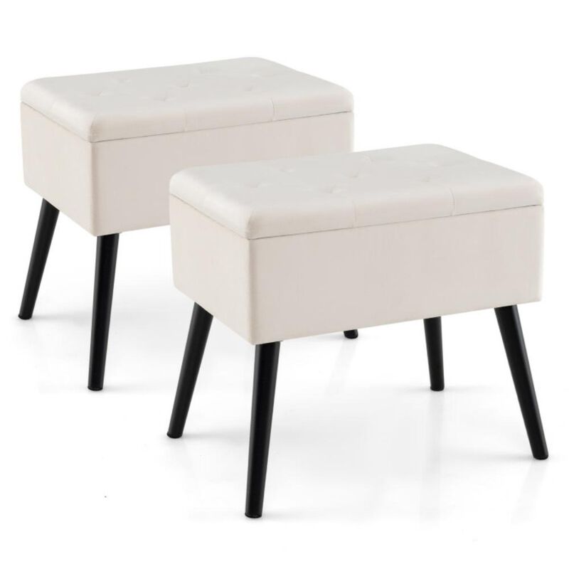 Velvet Storage Ottoman with Solid Wood Legs for Living Room Bedroom