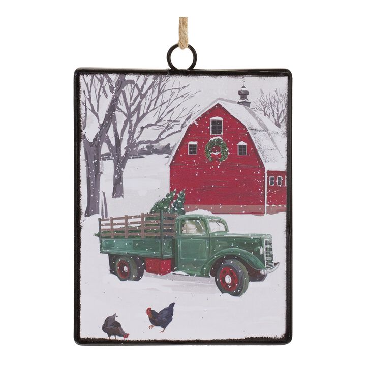 Glass Truck And Barn Ornament (Set of 12)