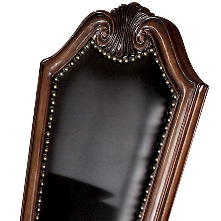 Loki 28 Inch Dining Armchair, Nailhead Trim, Faux Leather, Set of 2, Brown-Benzara
