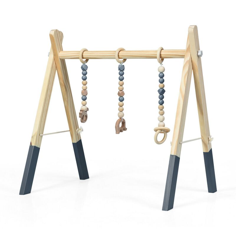 Portable 3 Wooden Newborn Baby Exercise Activity Gym Teething Toys Hanging Bar