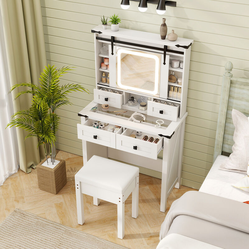 Makeup Vanity Desk with Mirror and Adjustable Storage Shelves