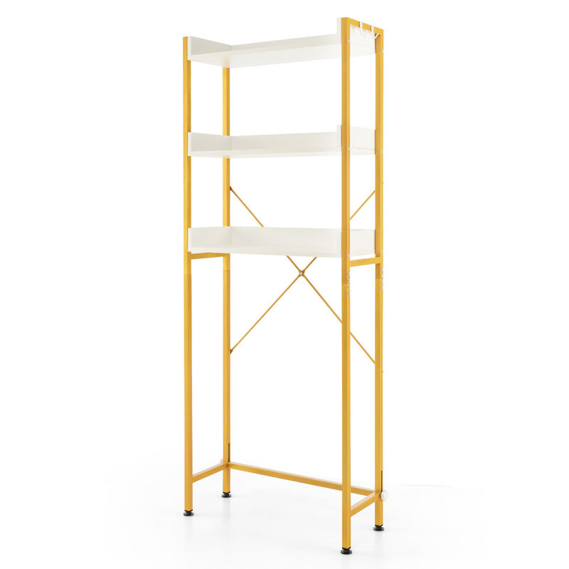 Over The Toilet Storage Rack with Hooks and Adjustable Bottom Bar