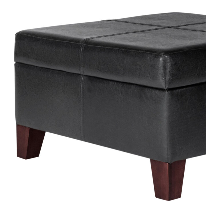 Leatherette Upholstered Wooden Ottoman With Hinged Storage, Black and Brown, Large - Benzara