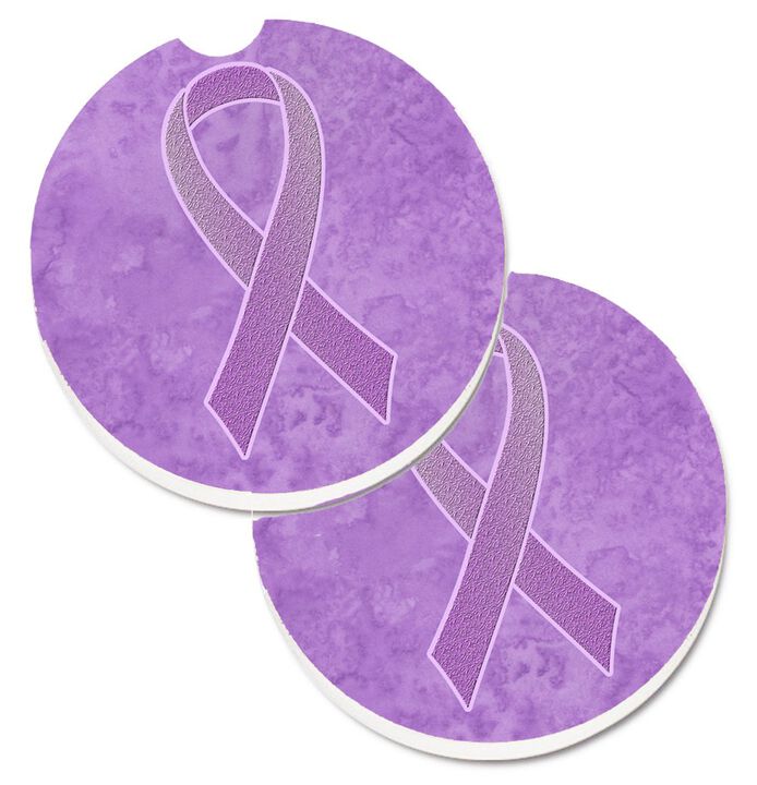 Caroline's Treasures Lavender Ribbon For All Cancer Awareness Set of 2 Cup Holder Car Coasters AN1200CARC, 2.56, Multicolor