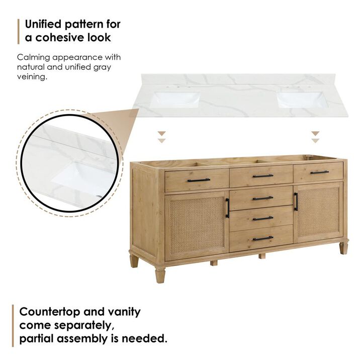 Altair Double Bathroom Vanity in Weathered Fir with Quartz Countertop without Mirror