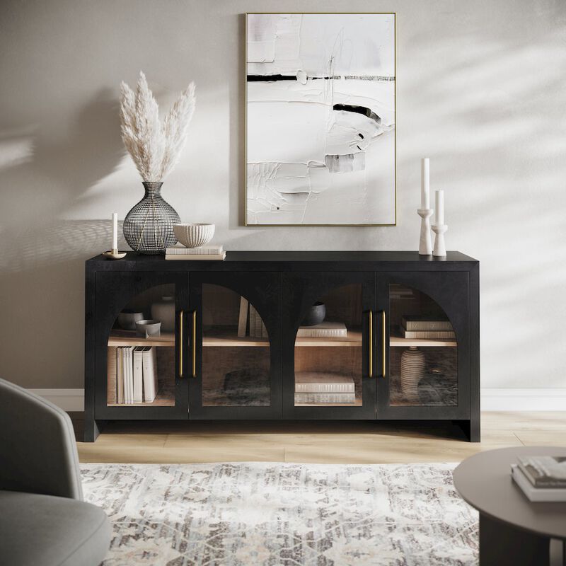 Jofran Archimedes 70 Curved Arch Four Door Sideboard Storage Cabinet