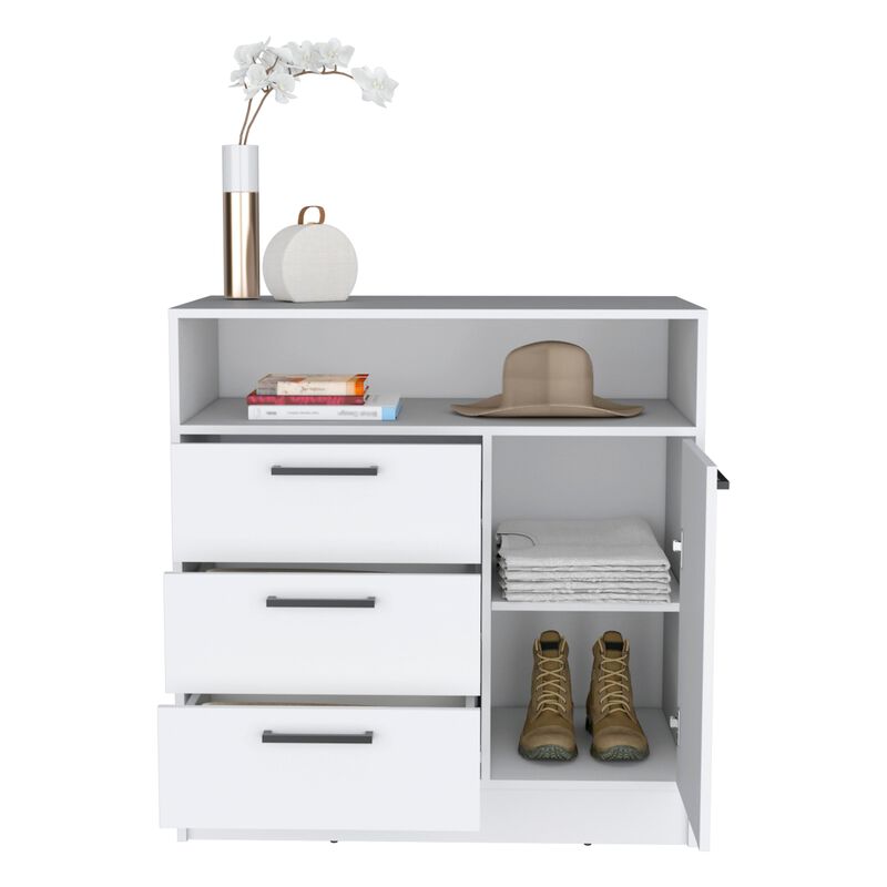 Omaha Dresser Multi-Storage Compact Unit with Spacious 3 Drawers and Cabinet-White
