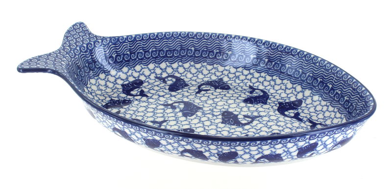 Blue Rose Polish Pottery Mosaic Beach Large Fish Dish