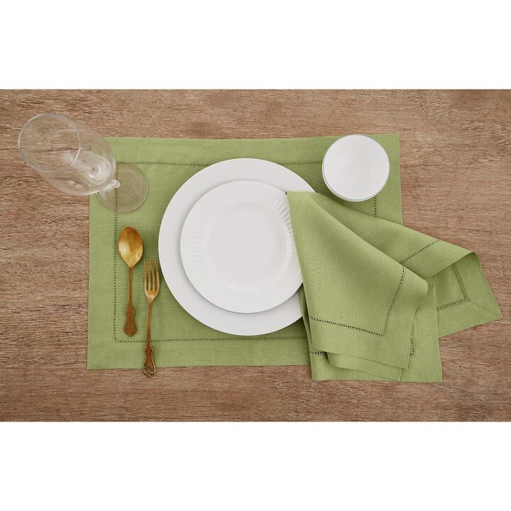 Solino Home 100% Pure Linen Placemats Set of 4 - 14 x 19 Inch | Classic Hemstitch