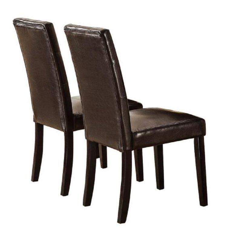 Set Of 2 Piece Chairs Breakfast Dining Dark Brown PU Faux Leather Tufted Upholstered Chair