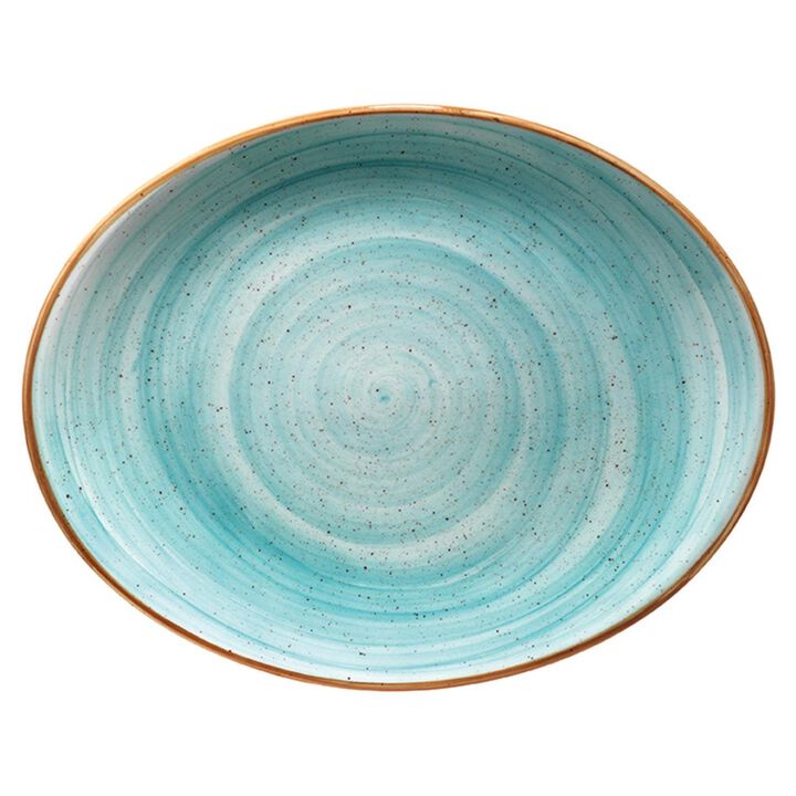 Aqua 14.25" x 11" x h:1.25" Oval Blue Porcelain Platter