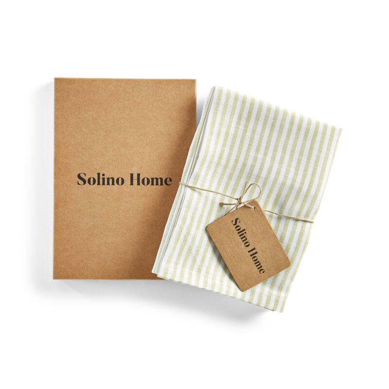 Solino Home 100% Pure Linen Kitchen Towels Set of 2 - 17 x 26 Inch | Narrow Stripe