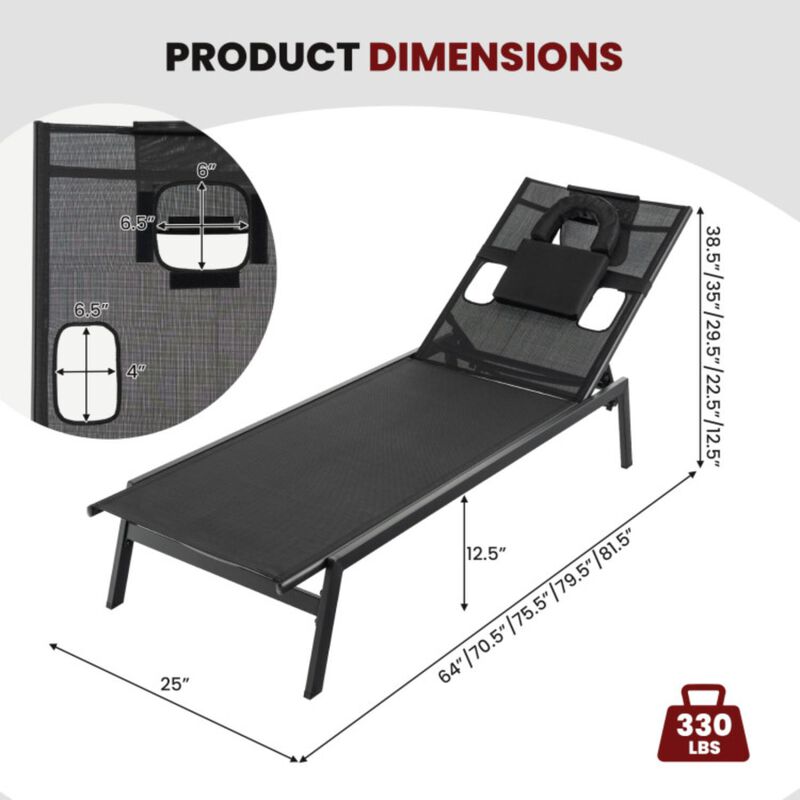 Hivvago Patio Sunbathing Lounge Chair 5-Position Adjustable Tanning Chair-Black