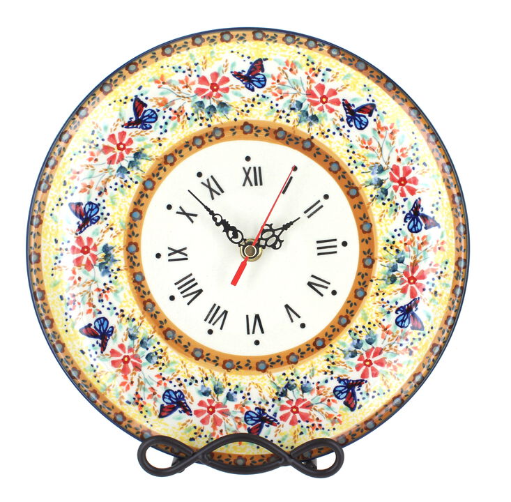 Blue Rose Polish Pottery Garden Bouquet Clock