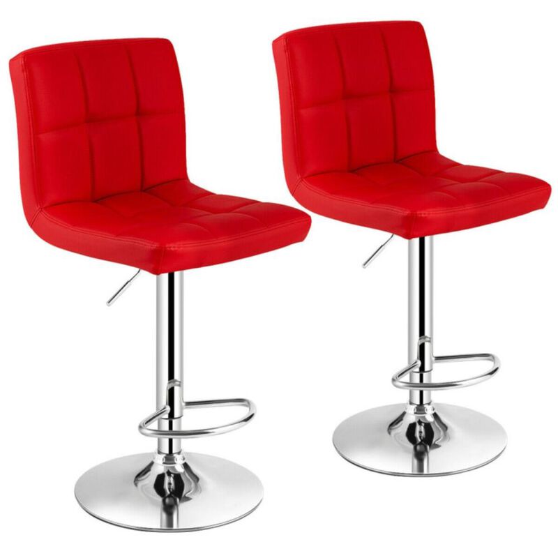 Hivvago Set of 2 Square Swivel Adjustable PU Leather Bar Stools with Back and Footrest