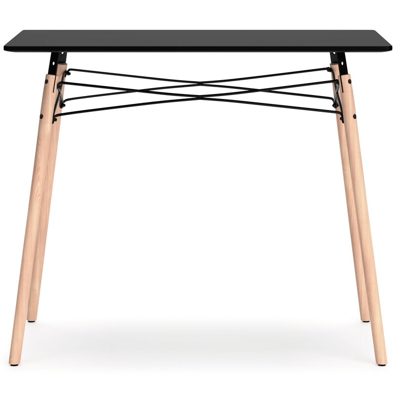 Laara Home Office Desk, Black, Brown Wood, Metal Leg Braces, 36 Inch - Benzara