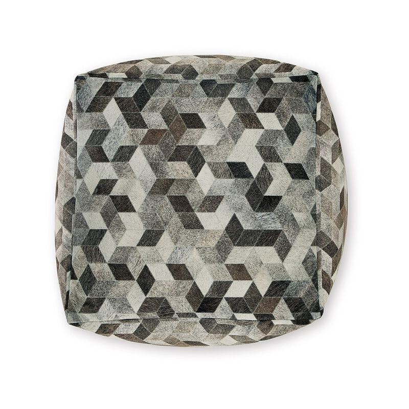 Ottoman Pouf, 18 Inch, Square, Brown and Gray Polyester Modern Style Design -