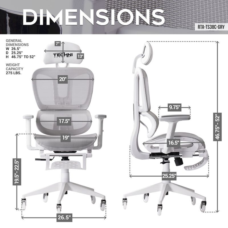 Techni Sport AIRFLEX2.0 White Mesh Gaming Chair