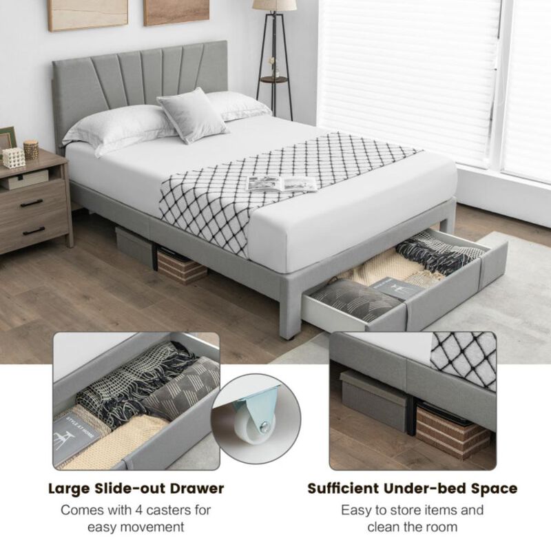 Hivvago Upholstered Bed Frame with Drawer and Adjustable Headboard