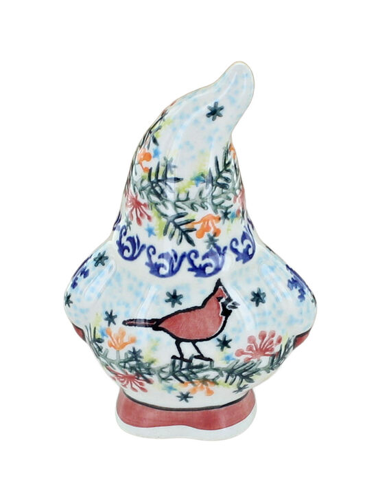 Blue Rose Polish Pottery Winter Cardinal Gnome Figurine