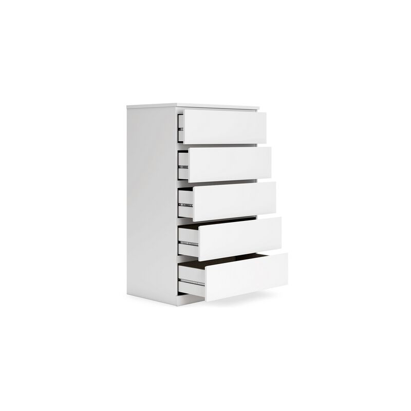 Onira Tall Dresser Chest, 5 Spacious Drawers, Modern White, 49 Inch - Benzara