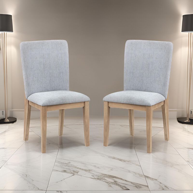 Emi 25 Inch Dining Chair Set of 2, Cushioned Seat, Gray Linen Upholstery - Benzara