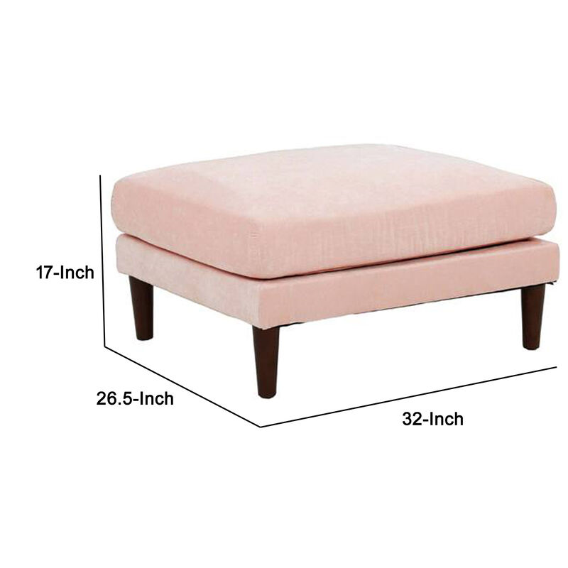 Rio 32 Inch Modular Ottoman, Box Cushion Seat, Wood Legs, Blush Pink - Benzara