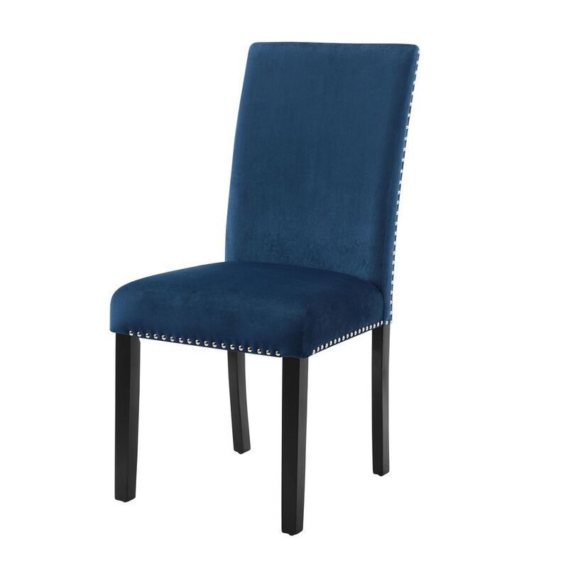 New Classic Furniture Furniture 37.75 Velvet & Wood Dining Chair in Blue (Set of 2)
