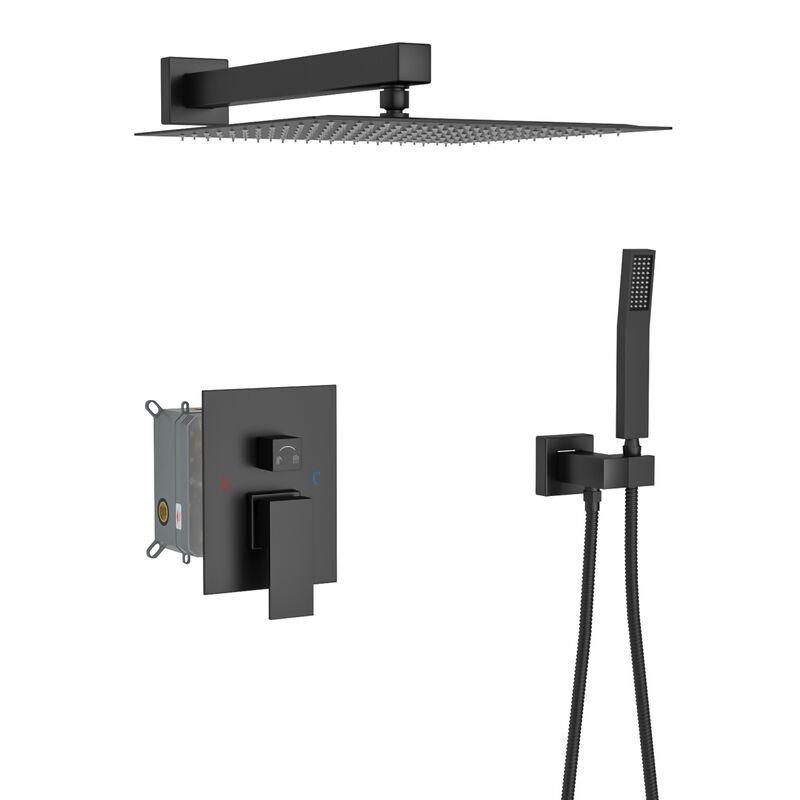 Shower Set - 10 Inch Square Shower Set, Dual Shower Heads, Simple Classic Shaped, Matte Black