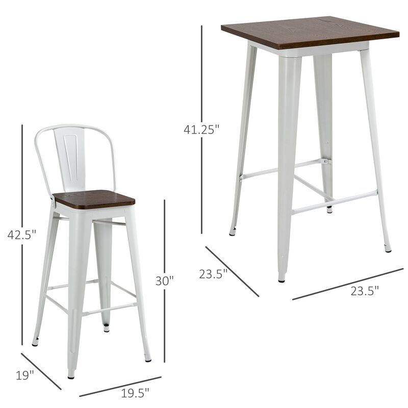 White/Brown Bistro Set: 3-Piece Counter Height Dining Table and Chairs