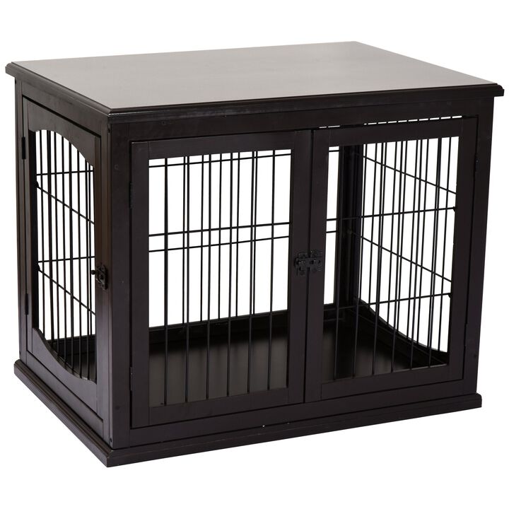 Coffee-Colored Pet Furniture: Wooden Dog Crate End Table, Two Openings Coffee-Colored Pet Furniture: Wooden Dog Crate End Table, Two Openings