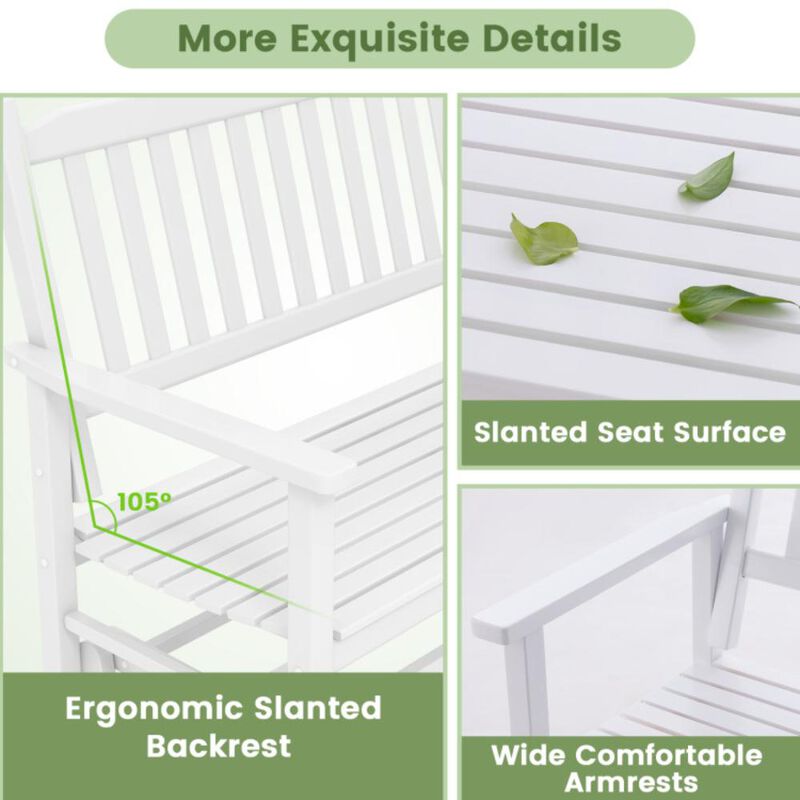 Hivvago 2 Seats Outdoor Glider Bench with Armrests and Slatted Seat-White