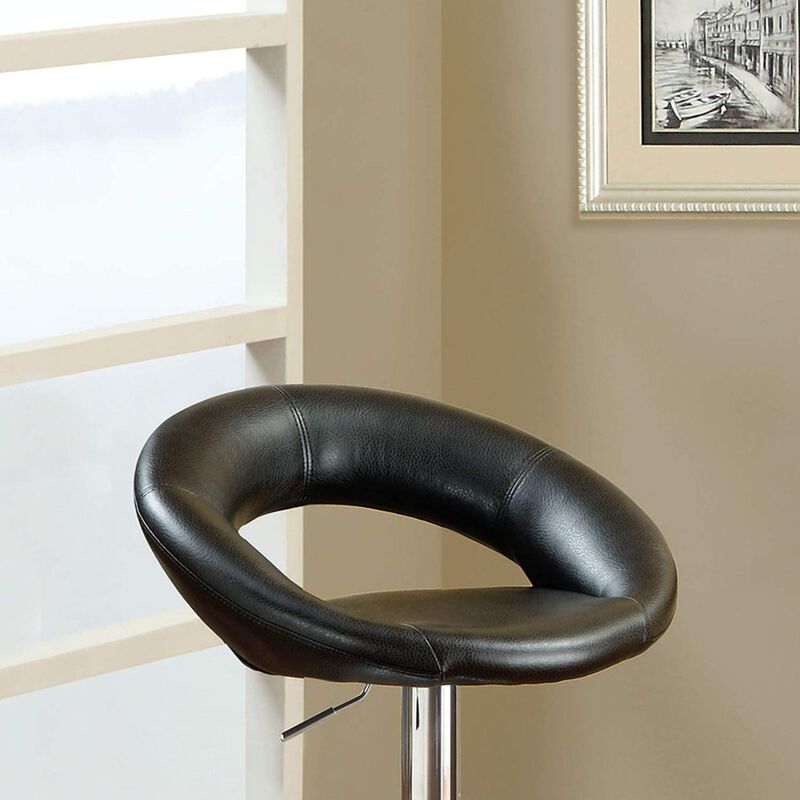 Adjustable Height Swivel Chairs Set, Faux Leather, Chrome Base