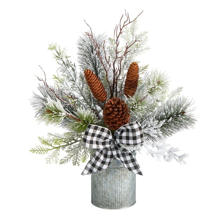 Nearly Natural 20-in Holiday Winter Greenery with Pinecones and Gingham Plaid Bow Table Artificial Christmas Arrangement Nearly Natural 20-in Holiday Winter Greenery with Pinecones and Gingham Plaid Bow Table Artificial Christmas Arrangement