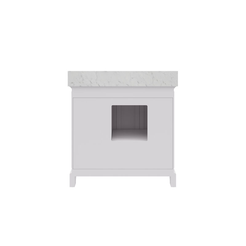 Derby 36 In. Single Sink Carrara White Marble Countertop Bath Vanity In Pure White