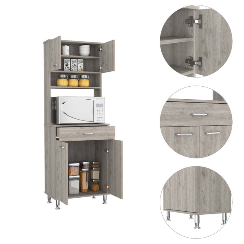 Streamdale Newton 8-Shelf Kitchen Set with Pantry Cabinet (White/Light Gray)