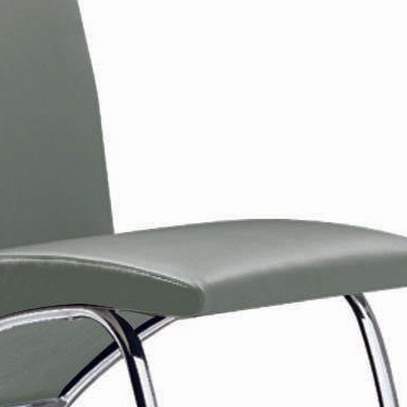 Cai 17 Inch Accent Chair, Set of 2, Chrome Legs, Vegan Faux Leather, Gray - Benzara