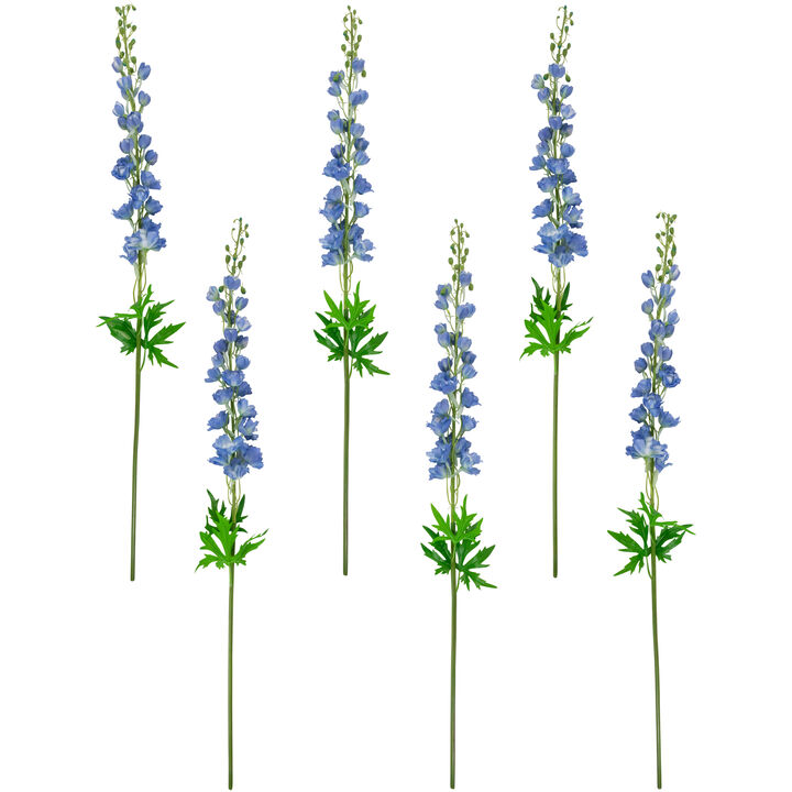 Set of 6 Blue Delphinium Artificial Floral Stems  40"