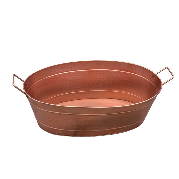 Oval Shape Hammered texture Metal Tub with 2 Side Handles, Copper-Benzara Oval Shape Hammered texture Metal Tub with 2 Side Handles, Copper-Benzara