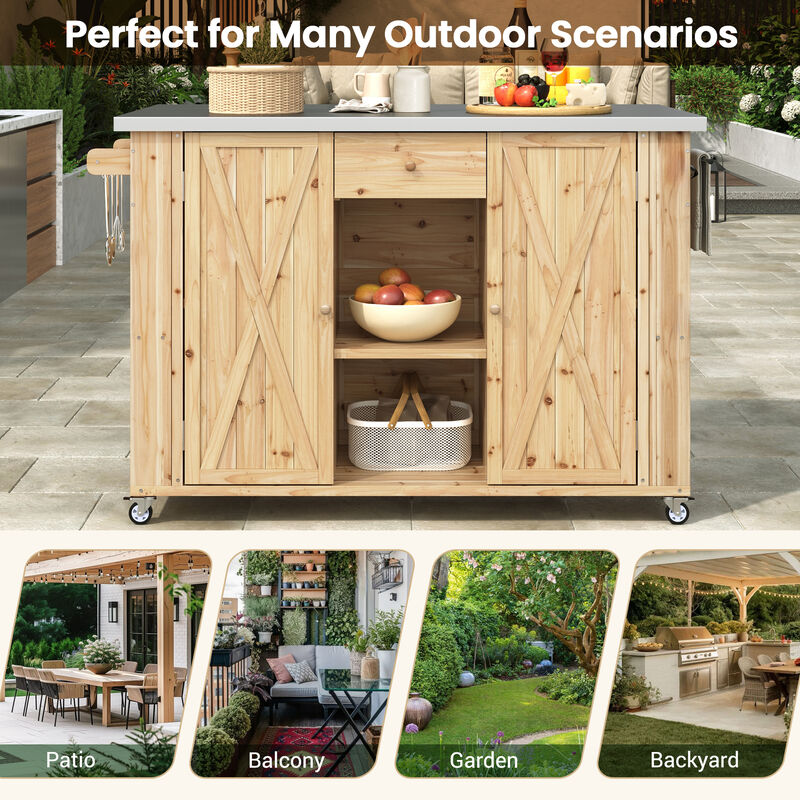 Merax Outdoor  Fir Wood Kitchen Island with Towel and Spice Racks