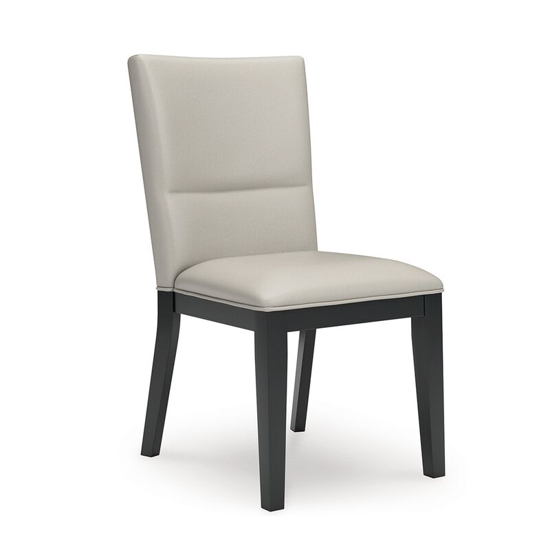 Inari Dining Side Chair Set of 2, Black Legs, Light Gray Faux Leather - Benzara