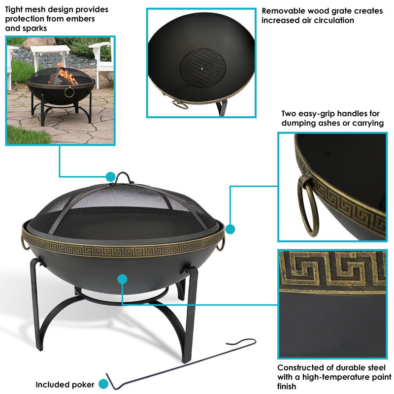 Sunnydaze 26 in Steel Outdoor Fire Bowl with Handles and Spark Screen