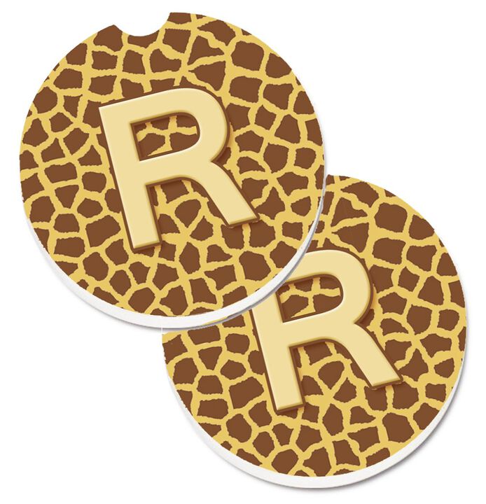 Caroline's Treasures Monogram Initial R Giraffe Set of 2 Cup Holder Car Coasters CJ1025-RCARC, 2.56, Multicolor