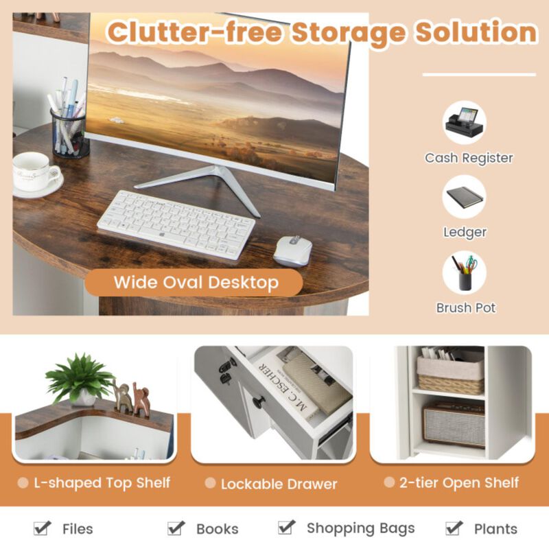 Hivvago Front Reception Office Desk with Open Shelf and Lockable Drawer