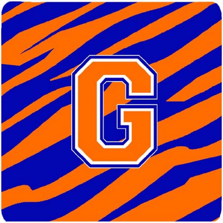 Caroline's Treasures CJ1023-GFC Monogram-Tiger Stripe-Blue Orange Foam Coasters (Set of 4), Initial Letter G, 3.5 H x 3.5 W, Multicolor