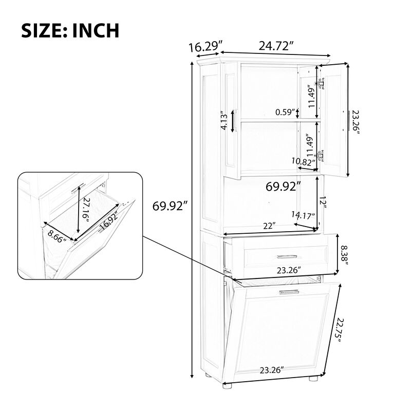 Merax Tall Bathroom Cabinet with Laundry Basket