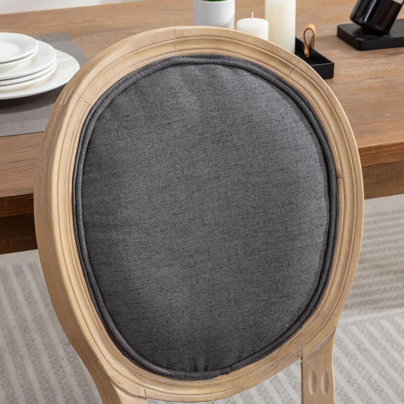 French Style Solid Wood Frame Antique Painting Linen Fabric Back Dining Chair, Set Of 2, Dark Gray